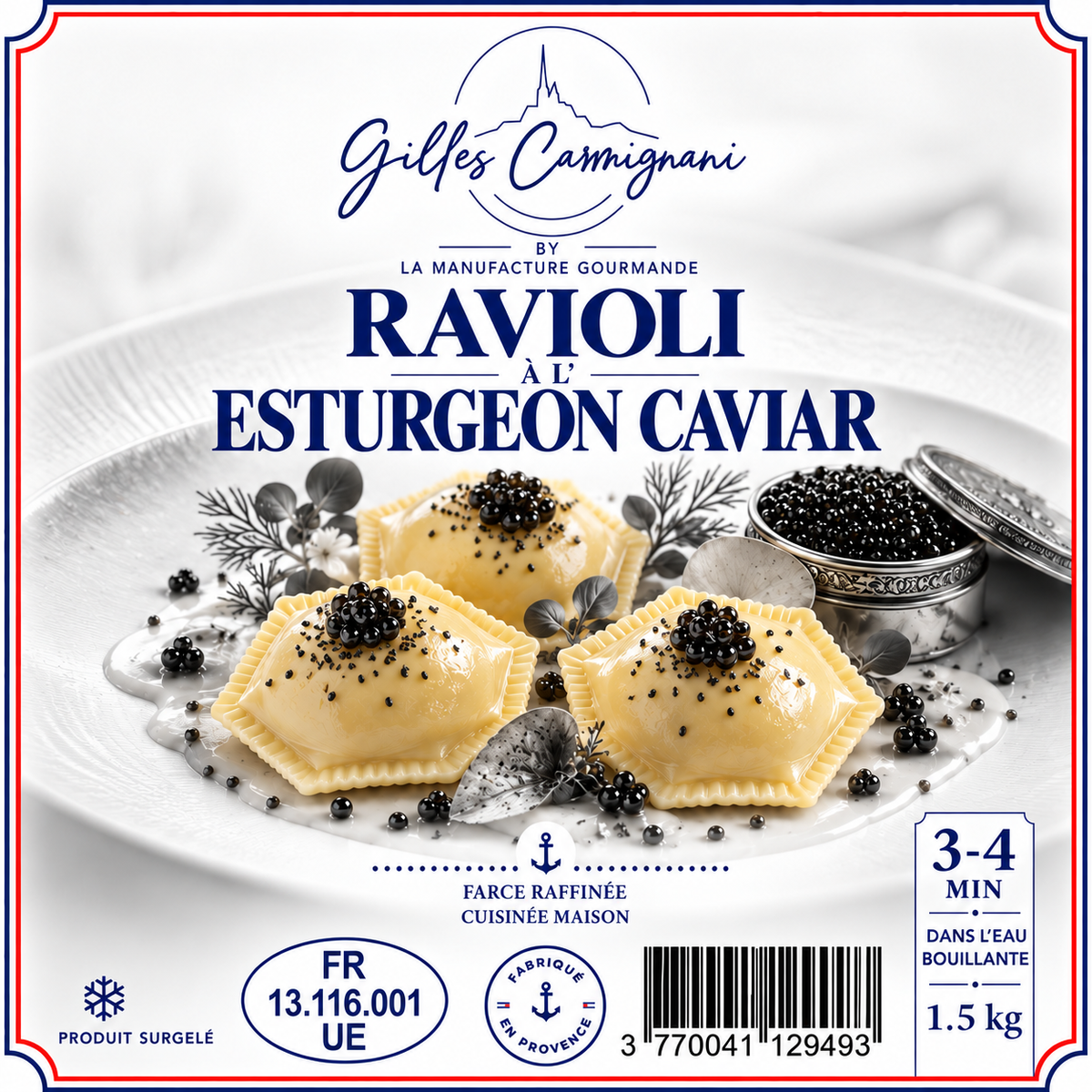 Ravioli Esturgeon & Caviar, signé Gilles Carmignani – visuel de l’emballage