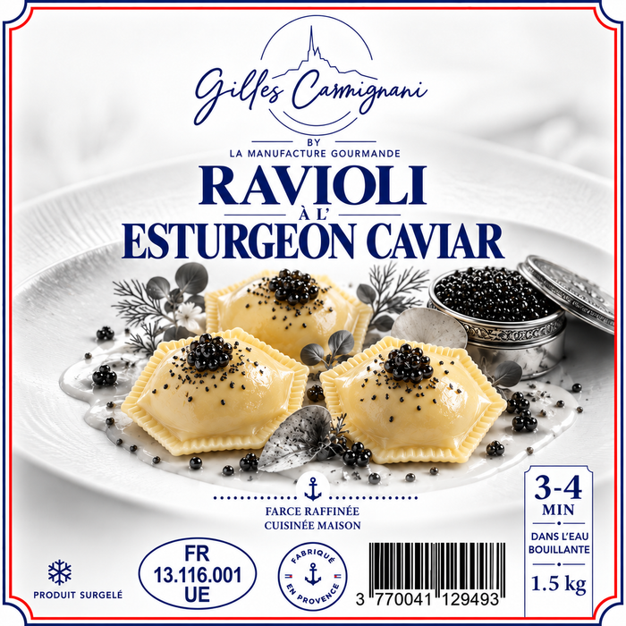 Ravioli Esturgeon & Caviar, signé Gilles Carmignani – visuel de l’emballage