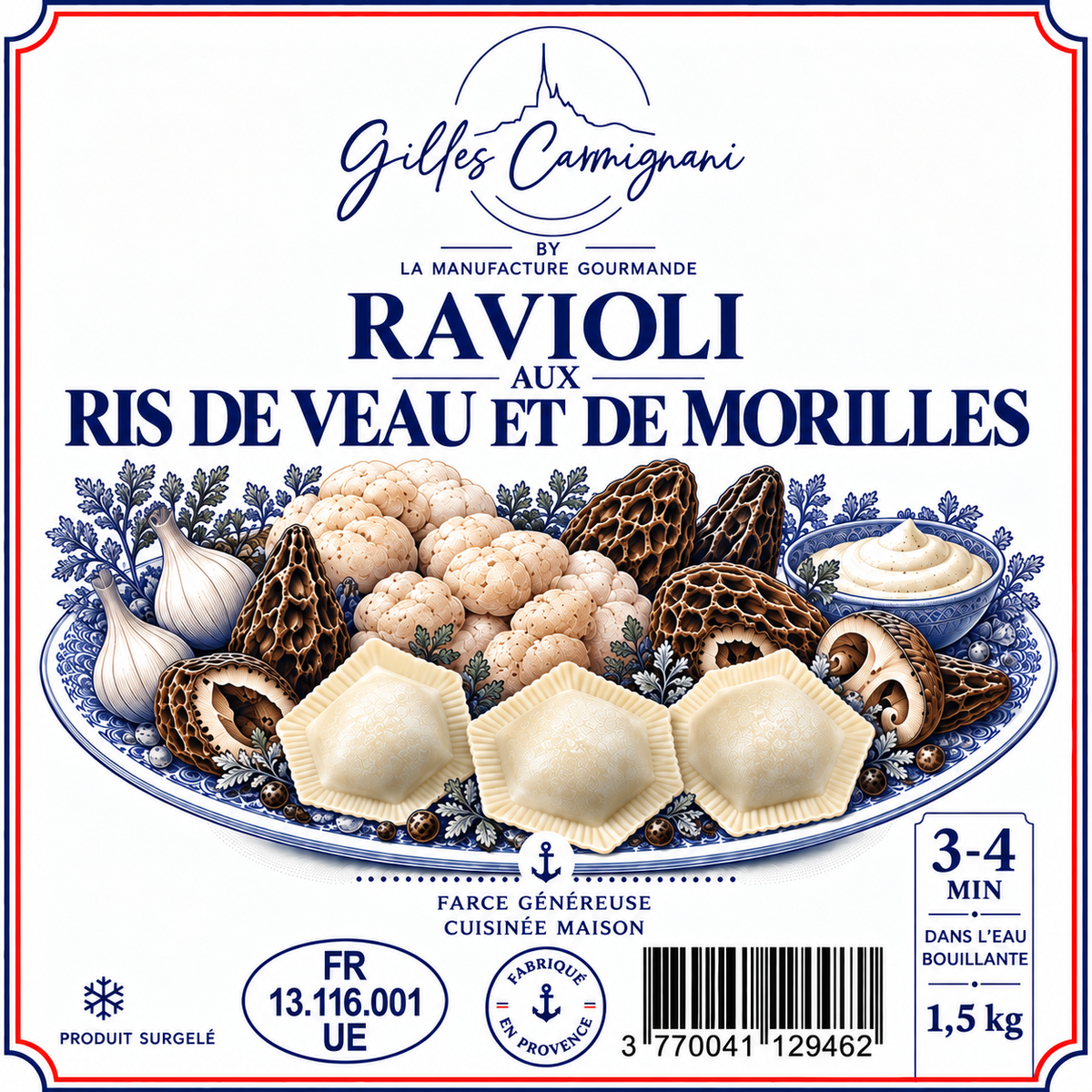 Ravioli Ris de Veau & Morilles, signé Gilles Carmignani – visuel de l’emballage
