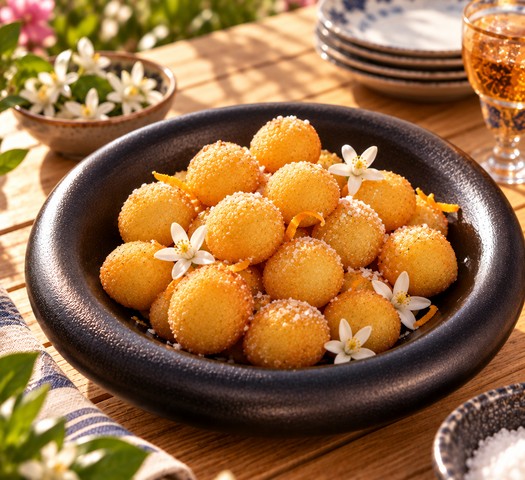 Billes de Panisse à la Fleur d'Oranger – suggestion de présentation à l’assiette