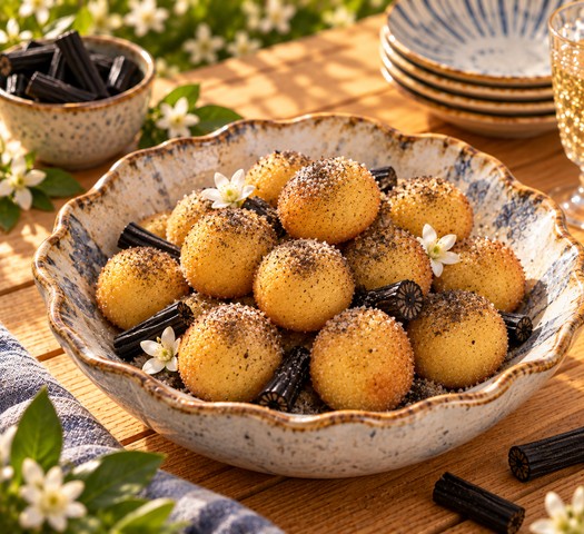 Billes de Panisse à la Réglisse – suggestion de présentation à l’assiette
