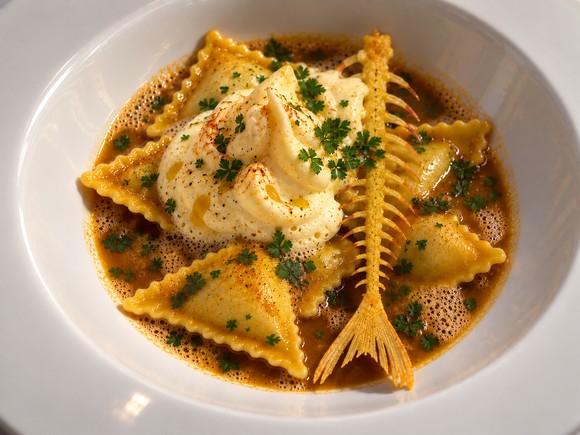 Ravioli à la Bouillabaisse – suggestion de présentation à l’assiette