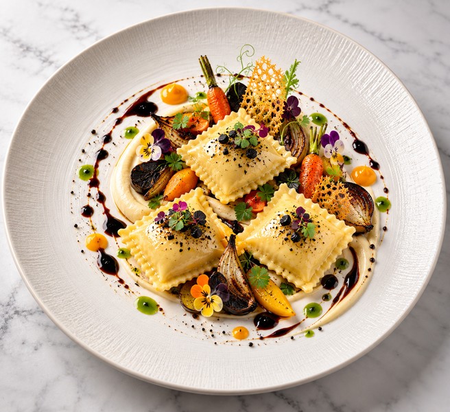 Ravioli à l'Ail Noir – suggestion de présentation à l’assiette