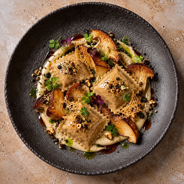 Ravioli aux Cèpes – suggestion de présentation à l’assiette