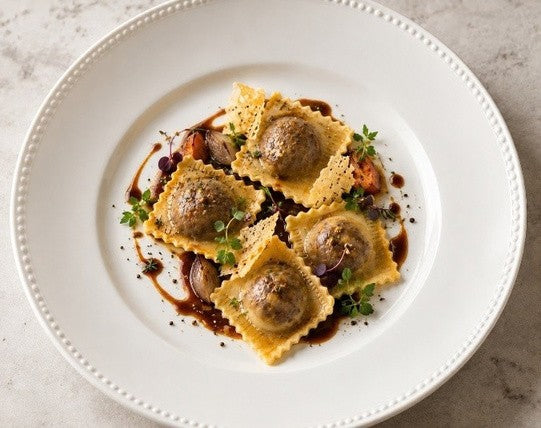 Ravioli Gardiane de Taureau – suggestion de présentation à l’assiette
