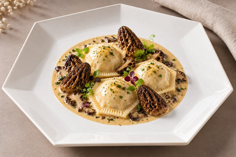 Ravioli Ris de Veau & Morilles – suggestion de présentation à l’assiette