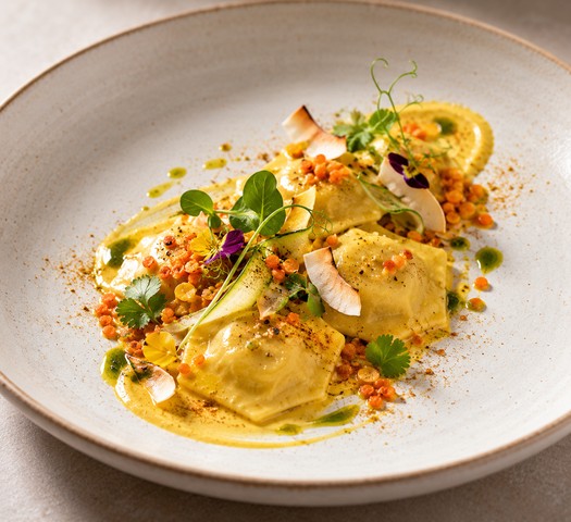 Ravioli Curry Coco – suggestion de présentation à l’assiette