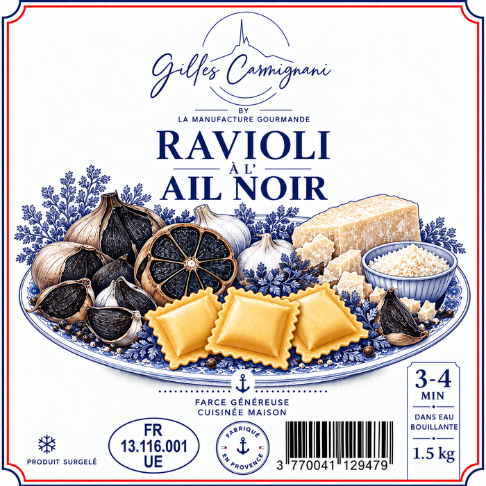 Ravioli à l'Ail Noir, signé Gilles Carmignani – visuel de l’emballage