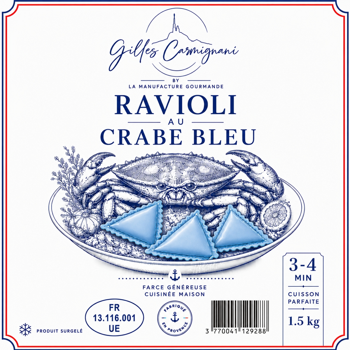 Ravioli au Crabe Bleu, signé Gilles Carmignani – visuel de l’emballage