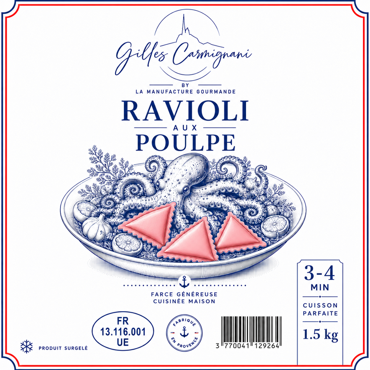Ravioli aux Poulpes, signé Gilles Carmignani – visuel de l’emballage