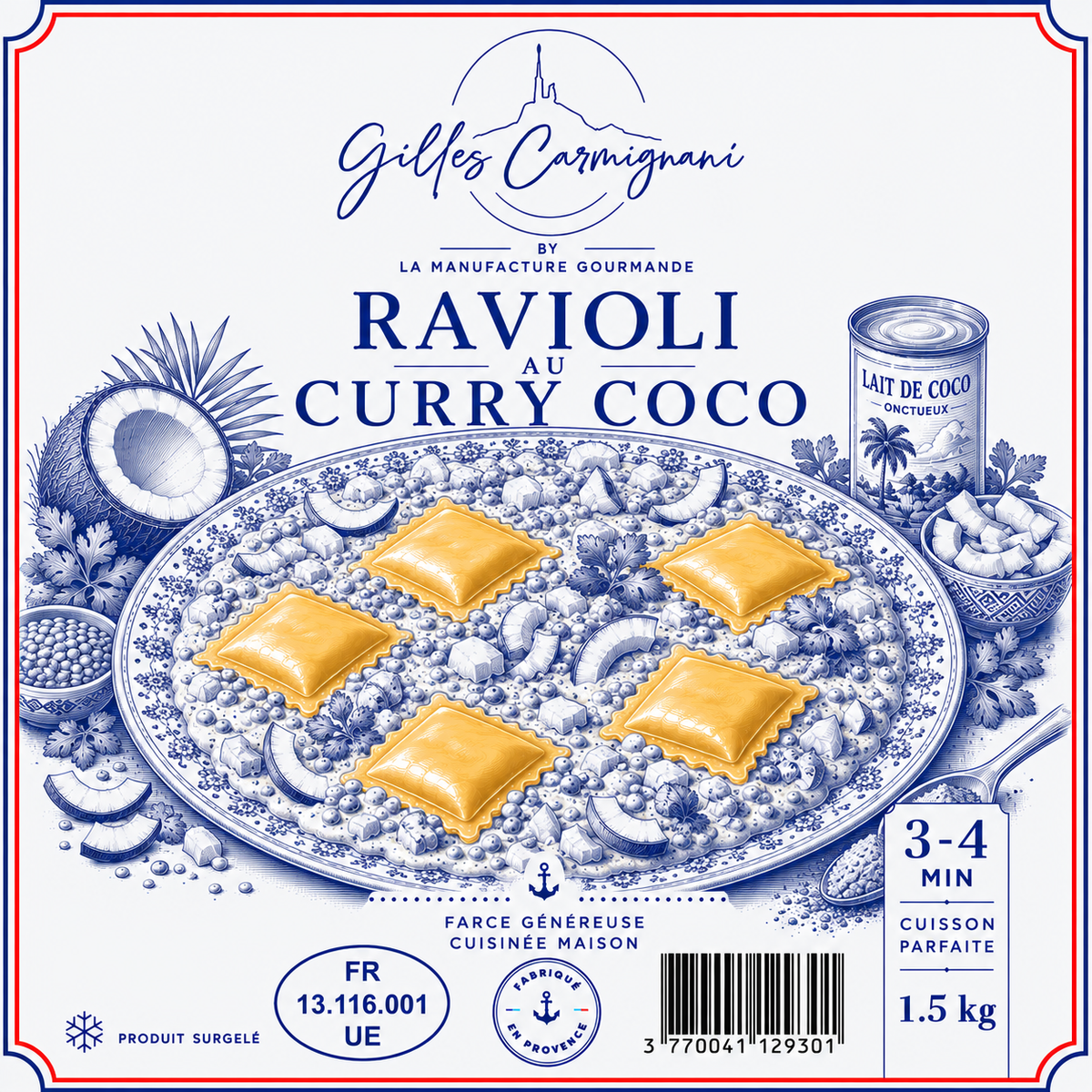 Ravioli Curry Coco, signé Gilles Carmignani – visuel de l’emballage